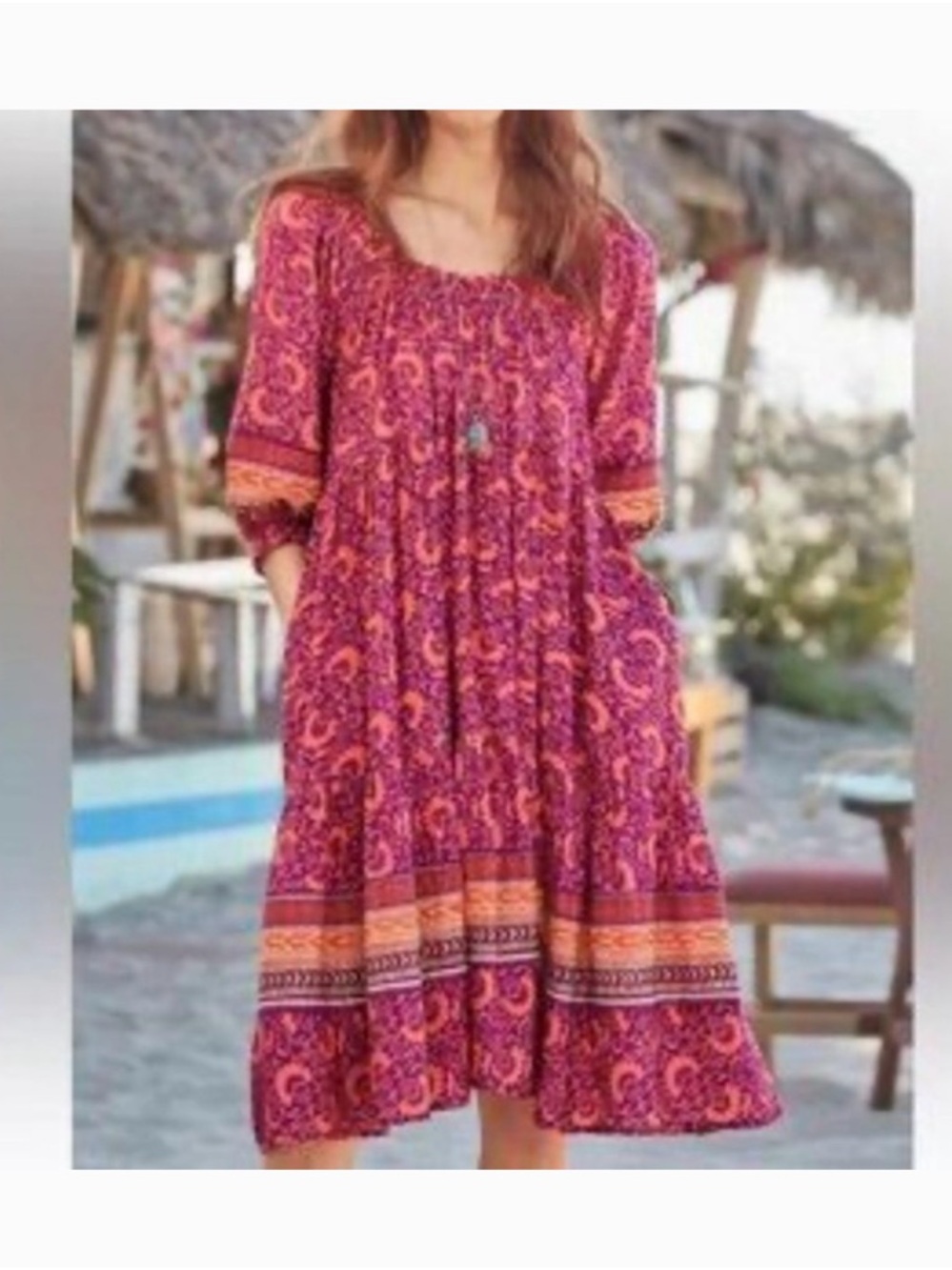 Sundance Pink & Orange Boho Printed Midi Dress